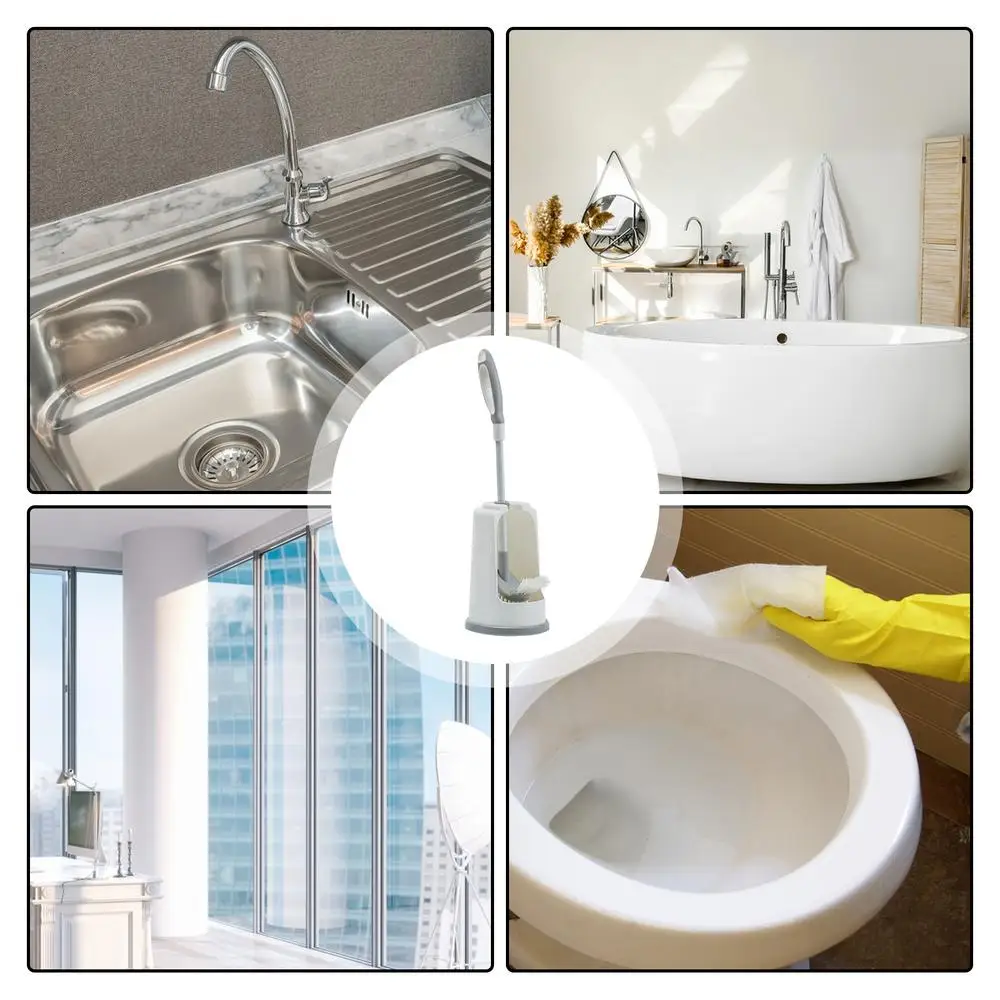 Description Picture 5 of itemDouble-sided toilet brush set with base Tiles Stain Remover Scrub Brush With Long Handle Toilet Bowl Brush For Bathroom Flooring