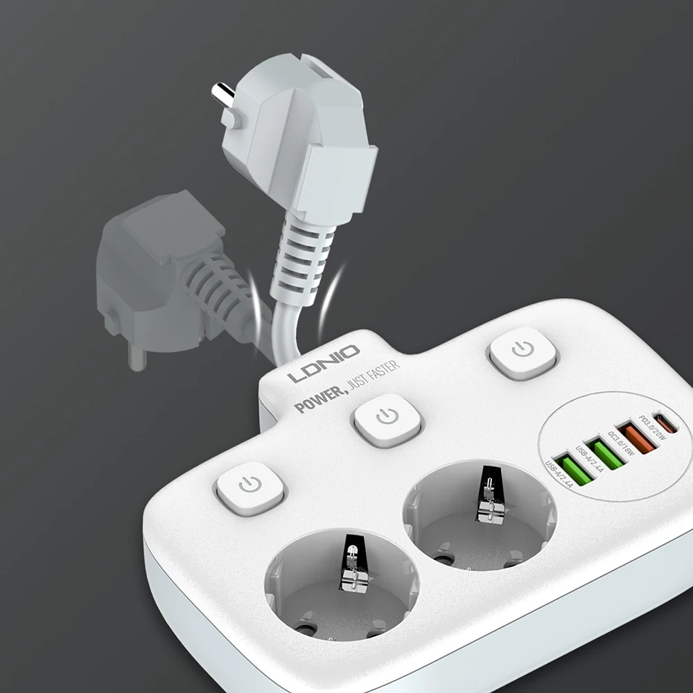 Power strip plug adapter electrical socket power socket power plug adapter LDNIO power strip adapter for Europlug 4 USB output electrical socket with extension cable surge protector home plug adapter