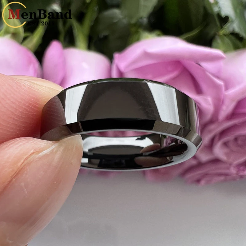 MenBand Men's 6mm 8mm Black Tungsten Carbide Ring Diagonal Polishing Pure Comfortable For Marriage And Engagement Ring