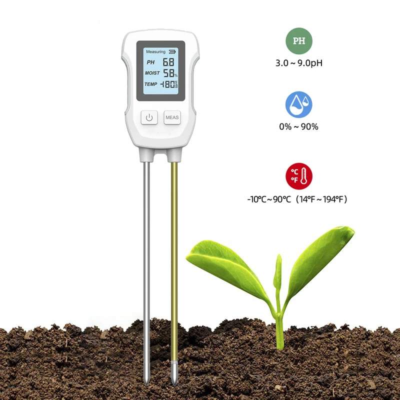 Digital Soil PH Meter 3in1 Soil Tester PH Moisture Temperature Test Kit LCD Scre