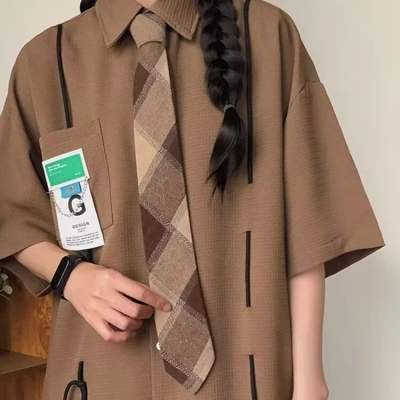 EBAIHUI Vintage Strap Design Women Shirt Summer Loose Short Sleeve Blouse Pocket Design Chic Cardigan Blusas Preppy Style Top