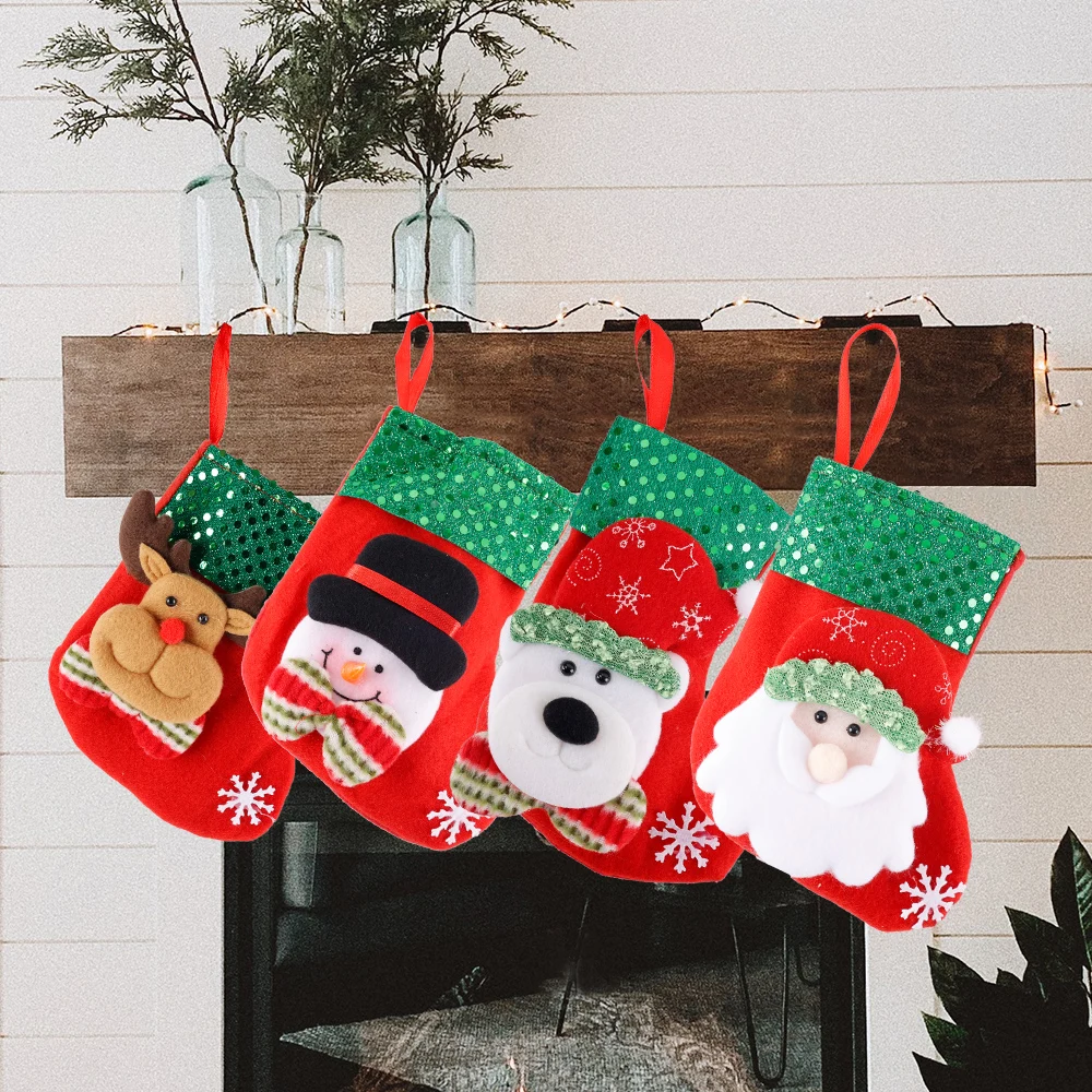 Mini Christmas Hanging Stockings Xmas Tree Ornaments Pendant Small Boots Children New Year Candy Bag Santa Claus Gift Sock Decor christmas stockings