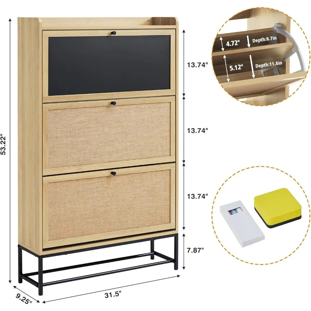 Shoe Storage Cabinet Set of 2 with 3 Flip Drawers Freestanding Narrow Shoe Cabinets Slim Shoe Racks Cabinet 2
