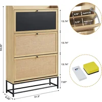 Shoe Storage Cabinet Set of 2 with 3 Flip Drawers Freestanding Narrow Shoe Cabinets Slim Shoe Racks Cabinet 2