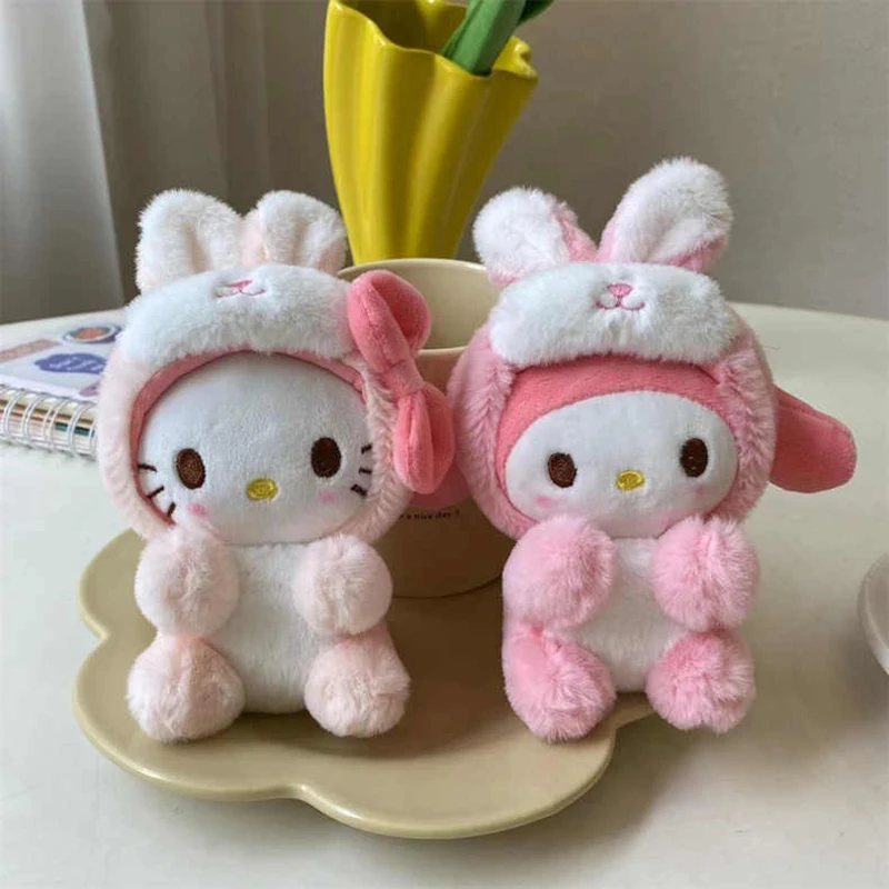 15CM Sanrio 토끼 Plush Keychain Kawaii 산리오 시나모롤 포차코 키링 Accessories Cartoon Rabbit Keychains Kids Girl Toys Pendant Holiday Gifts plush keychain key chain bunny keychain