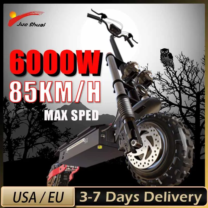 6000W Electric Scooter for Adults 85KM/H Max Speed Dual Motor 11" Off Road Tire E Scooter 30AH Lithium Battery Shock Absorption