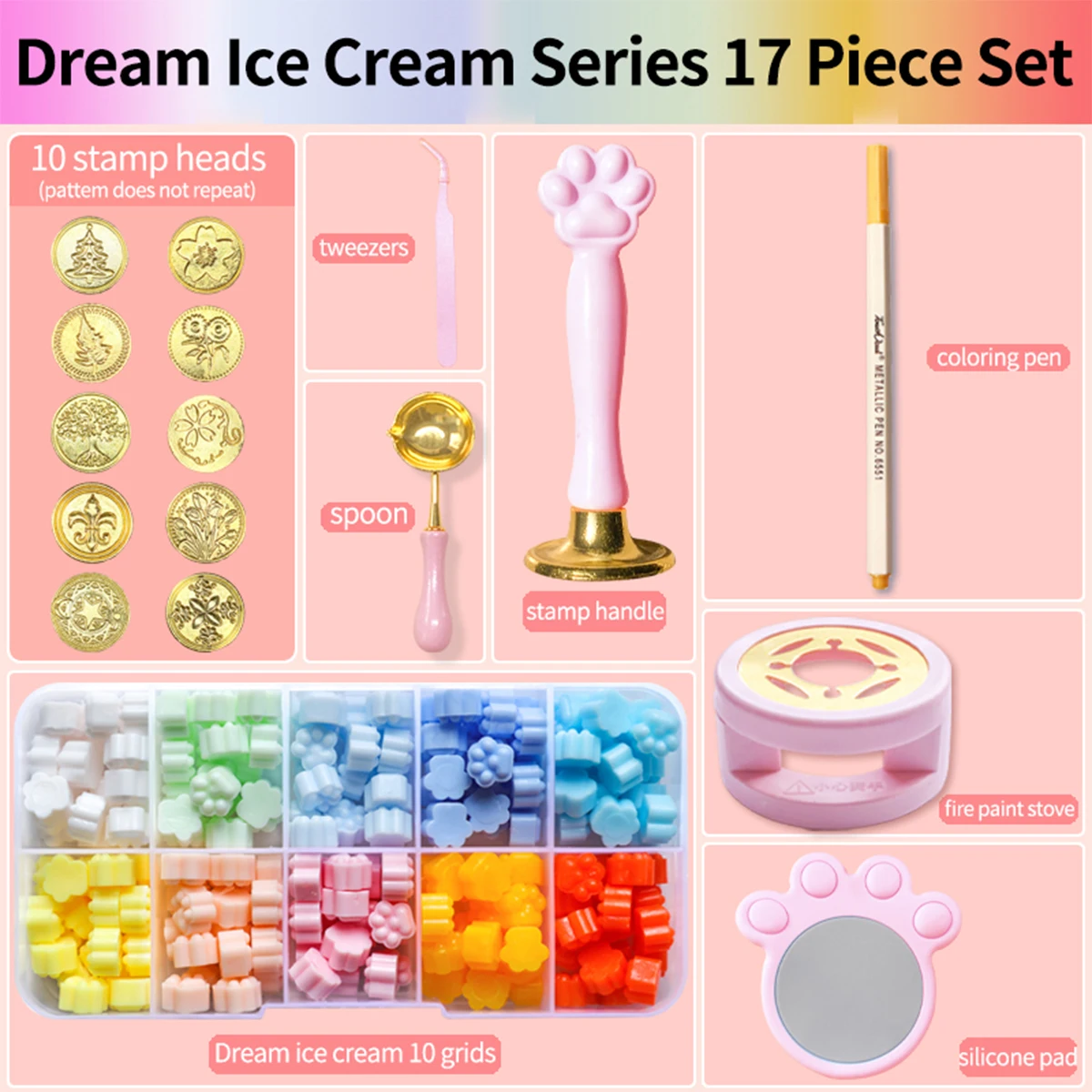 wax seal stamp set A Set Of 17 gift wrap fire paint for Diy handmade