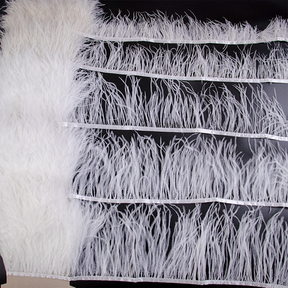 Wholesale White Ostrich Feather Trim Ribbons Fringe 5/10Meters Fluffy High Quanlity Plumes trim Sewing In Dress Shawl Headdress