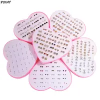 36 Pairs Fashion Women Girls Resin Plastic Crystal Diamante Flower Stud Earrings Set Random Style Gold Color Jewelry 2