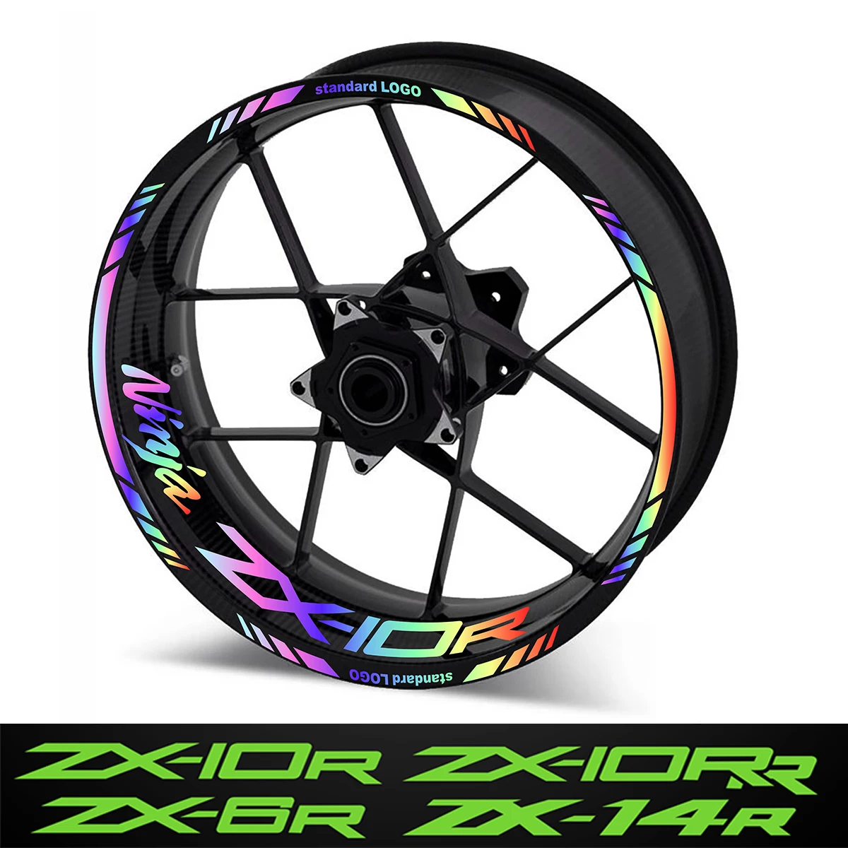 Reflective Motorcycle Wheel Sticker Hub Decal Rim Stripe Tape Holographic Rainbow For Kawasaki Ninja ZX-6R ZX-10R ZX-10RR ZX-14R motorcycle wheel stickers reflective wheel rim decals 17 inch stripe tape accessories for kawasaki zzr1400 ninja zx 14r zx14r