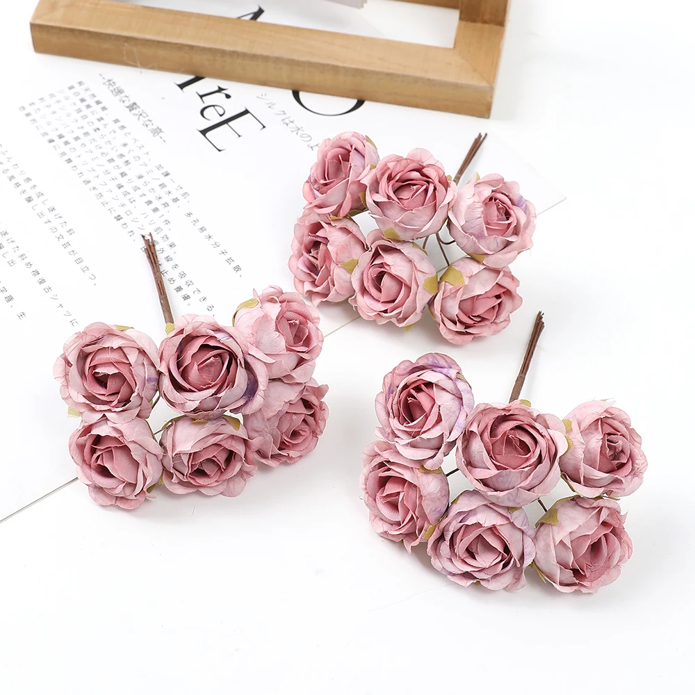 6 Stücke Künstliche Blume Mini Rosenstrauß Für Zuhause Hochzeitsdekoration Handmake Scrapbooking DIY Kränze Handwerk Gefälschte Blumen – Detail 8