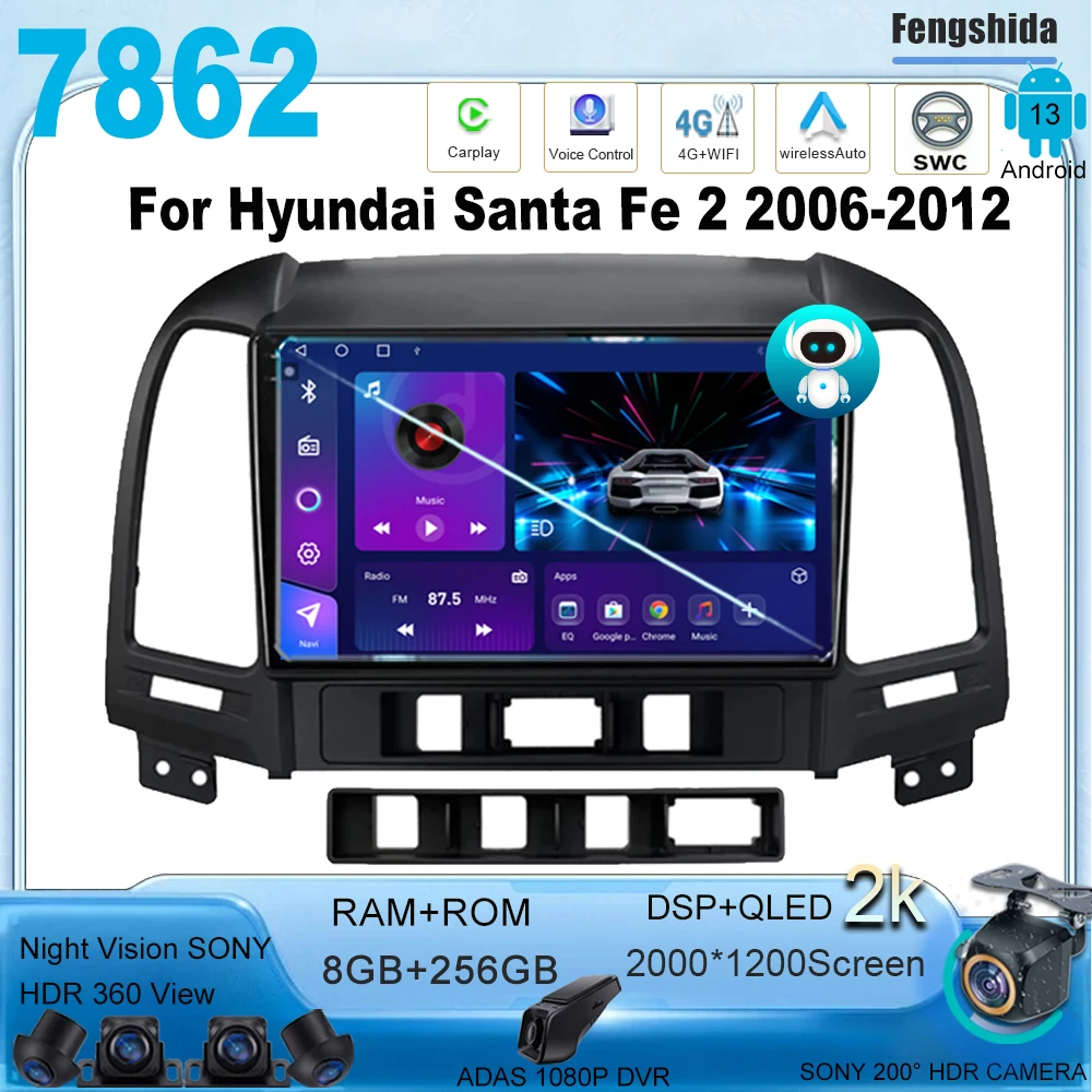 

Автомагнитола Carplay для Hyundai Santa Fe 2 2006-2012, мультимедийный проигрыватель с радио, 7862CPU, видео, стерео, GPS, no 2din, DVD, Wi-Fi, BT