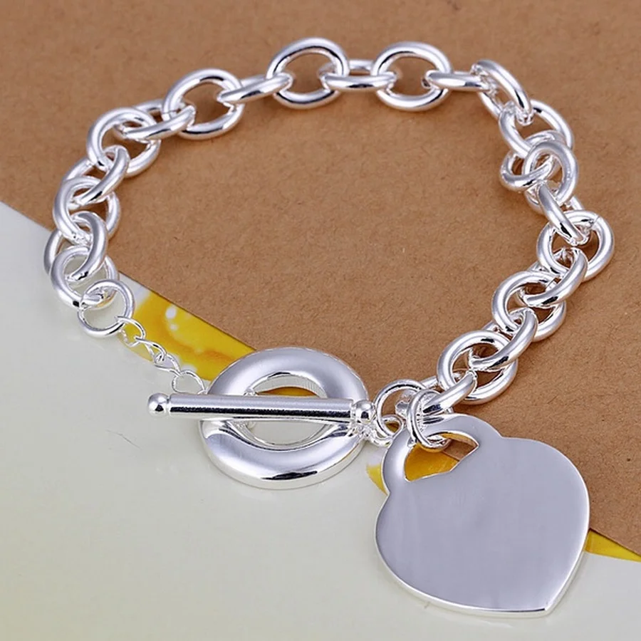 

factory price valentine gift fashion beautiful color Silver Charms heart women Jewelry Bracelets chain lady wedding