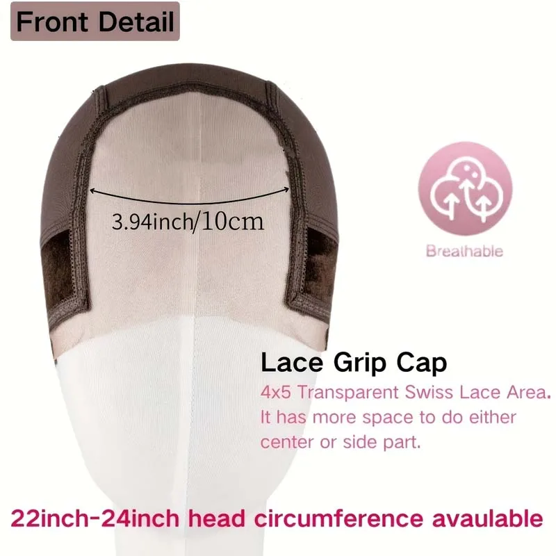 5pcs adjustable transparent 4x5 lace wig caps for women-comfortable brown velvet, non slip, with ear cut and silicone fixation