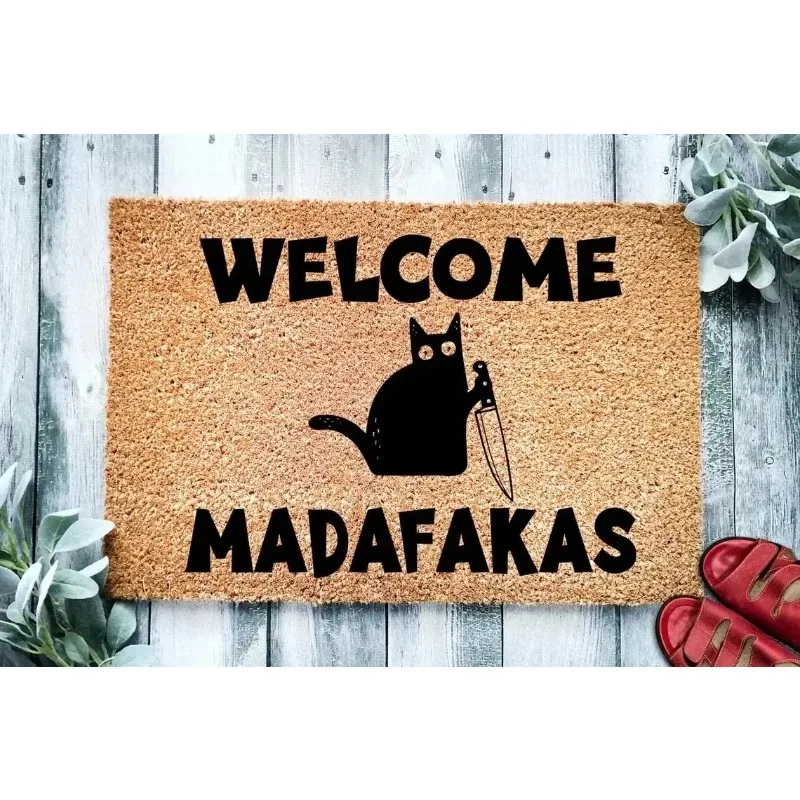 Kitchen Floor Mat Dark Cat Welcome Madafakas Full Print Doormat Home Decor Kitchen Bathroom Decor Fun Gifts For floor mat kitchen rug