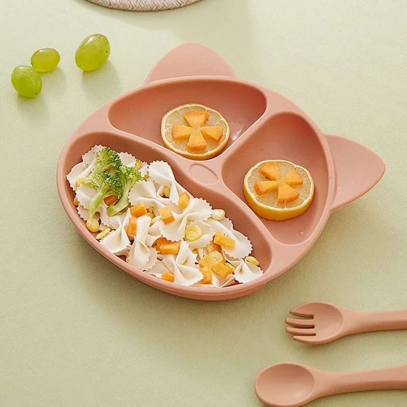 Children's Dishes Baby Silicone Sucker Bowl Baby Bear Face Plate Tableware Set Smile Face Baby Tableware Set Retro Kids Plate 6