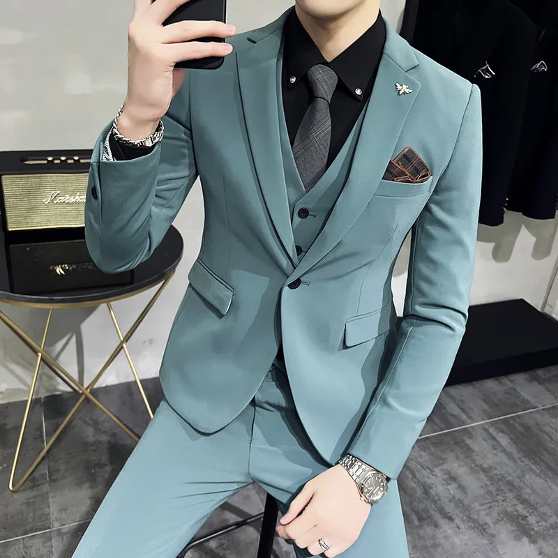 J112  Men's three-piece suit, Korean-style slim-fitting banquet dress