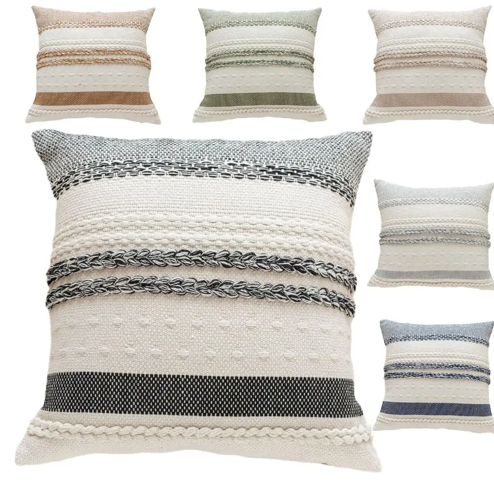 Boho Striped Textured Decorative Throw Pillow Covers - 18x18 Inch