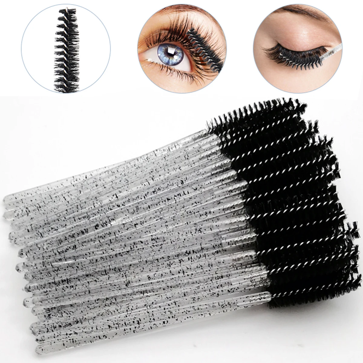 100PCS 속눈썹 브러쉬 일회용 마스카라 완드 애플리케이터 스풀리 메이크업 브러쉬 눈 속눈썹 화장품 브러쉬 속눈썹 연장 도구