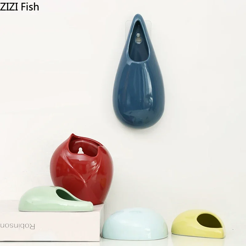 Ceramics Wall Hanging Vases Water Drops Wall Vase Ornaments No-punching Hydroponics Flower Insert Room Background Home Decor 3
