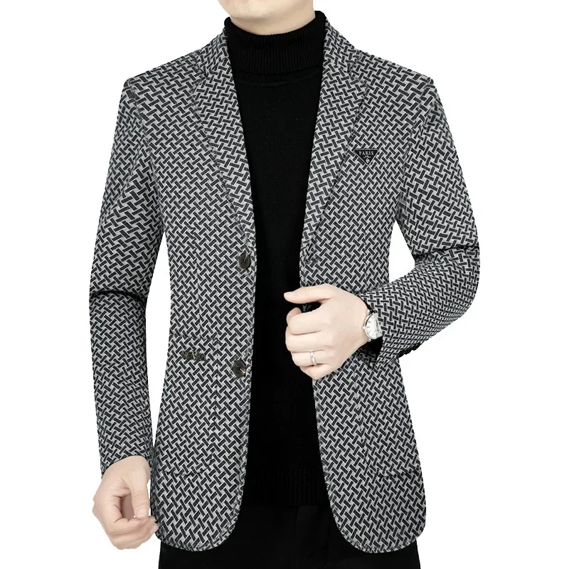 Men Business Blazers Jackets Checkered Casual Suits Coats Spring Slim Size 4XL mens blazer