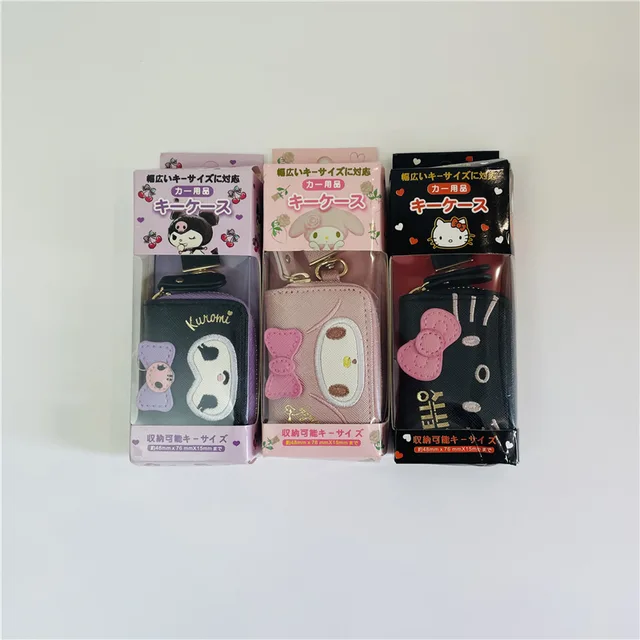 New Cute cartoon Kawaii Kuromi Mymelody Cinnamorol Wallet Car key bag KT cat PU Leather Zipper Small bag Key Storage bag 6