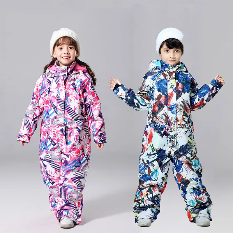 

Boy Girls One Piece Ski Suit Waterproof Children Jumpsuit Snowmobile Winter Warm Snowsuit Insulated Kid Ski Tracksuit Clothes