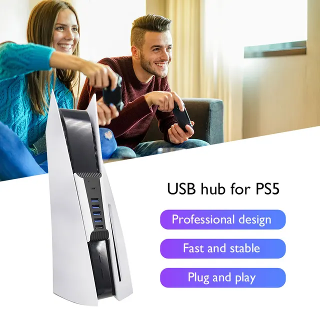 5 Port USB Hub for PS5 Accessories, Megadream High-Speed Expansion Hub  Charger Splitter Adapter with 4 USB + 1 USB Charging Port + 1 Type C Port