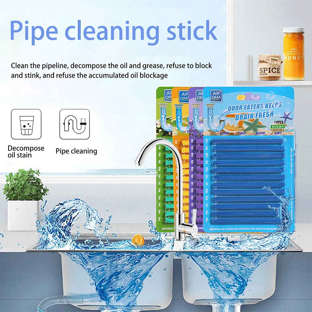 12pcs/set Pipe Cleaning Sticks Sewer Hair Cleaner Pool Cleaning Brush Water Pipe Dredge Tool Bathtub Drain Cleaner Home Supplies