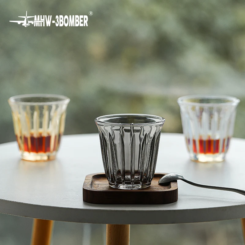 160ml Espresso Cups Art Striped Anti-scald Latte Coffee Mugs Set Anti-slip Glass Cup for Coffee Lover