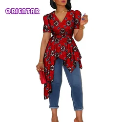 Women Shirt Top African Clothes for Women Dashiki Women Short Sleeve Shirt V-neck Fashion African Top Plus Size Wy9921