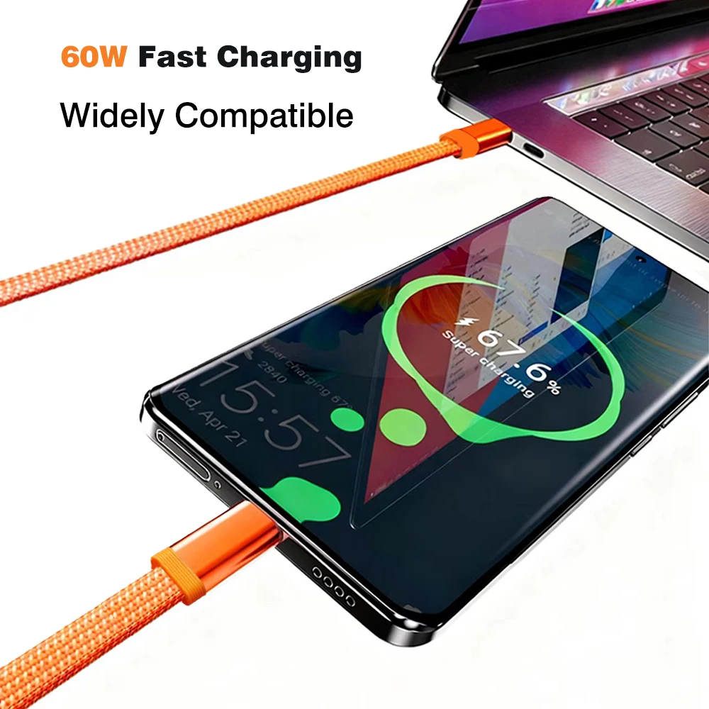 High-Speed 60W Type C to USB C Fast Charging Cable - Orange Blue
