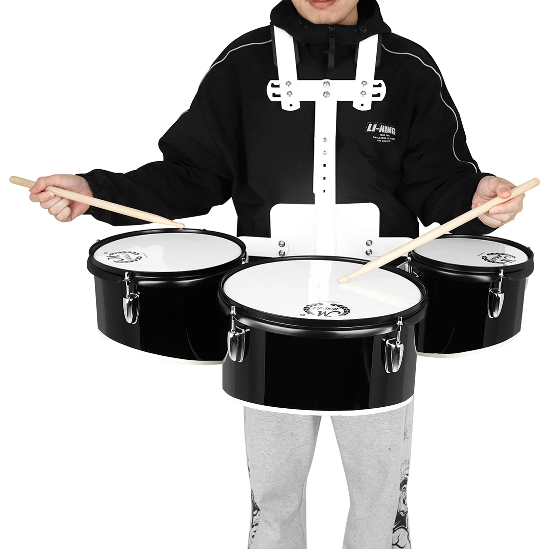 Marching Drum Set Triple Traveling Drum Multiple 3 Tone with Back Stand Percussion for Music Enthusiast