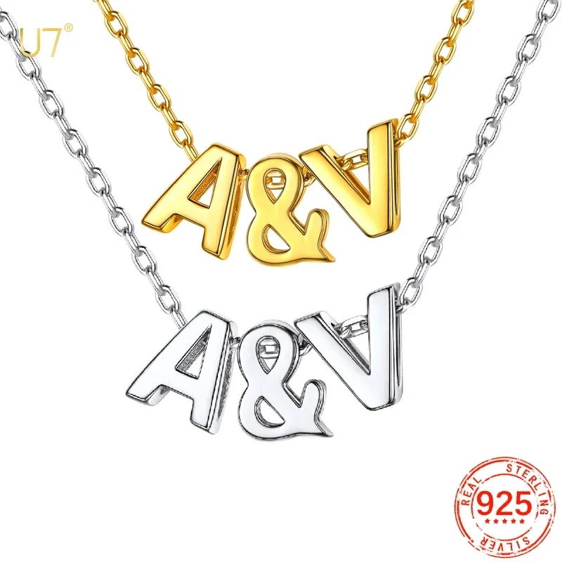 U7 Custom 925 Silver Initial Alphabet Letter Necklaces for Women Heart & Symbols Combination Birthday Anniversary Couple Jewelry