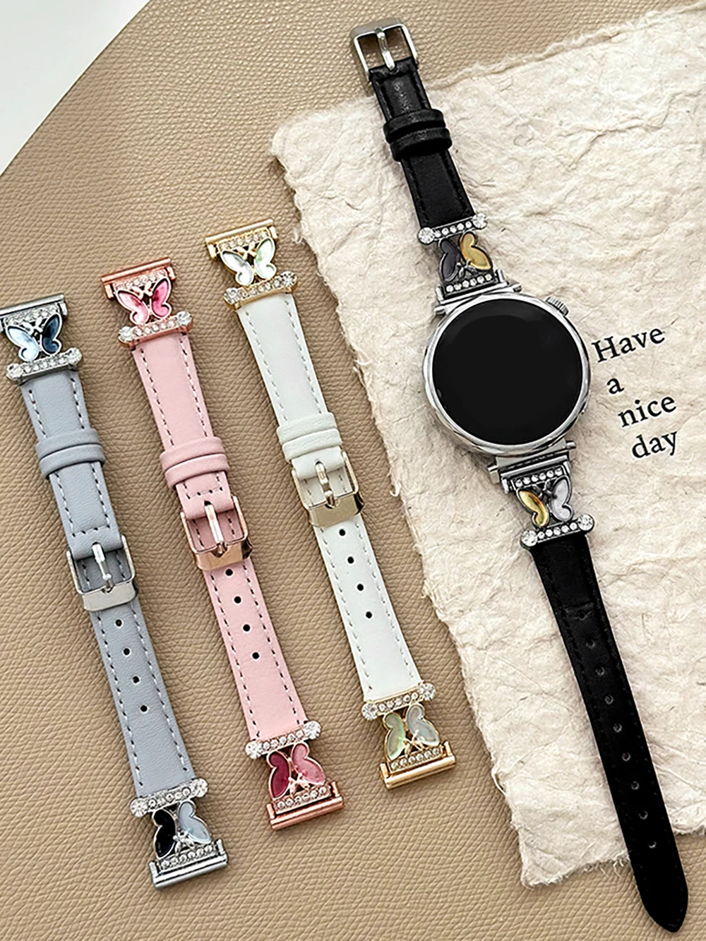 Korean Cute Colored Butterfly Leather Watch Strap – Stylish Girl Wrist Bracelet