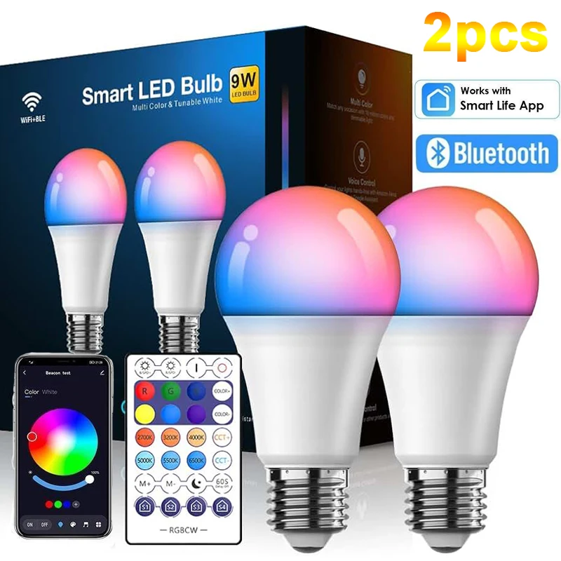 

2/1PCS Wifi Smart Led Light Bulb E27 3/9W RGB Lamp with Remote Voice APP Control Google Home for Home Bedroom Room Decoration