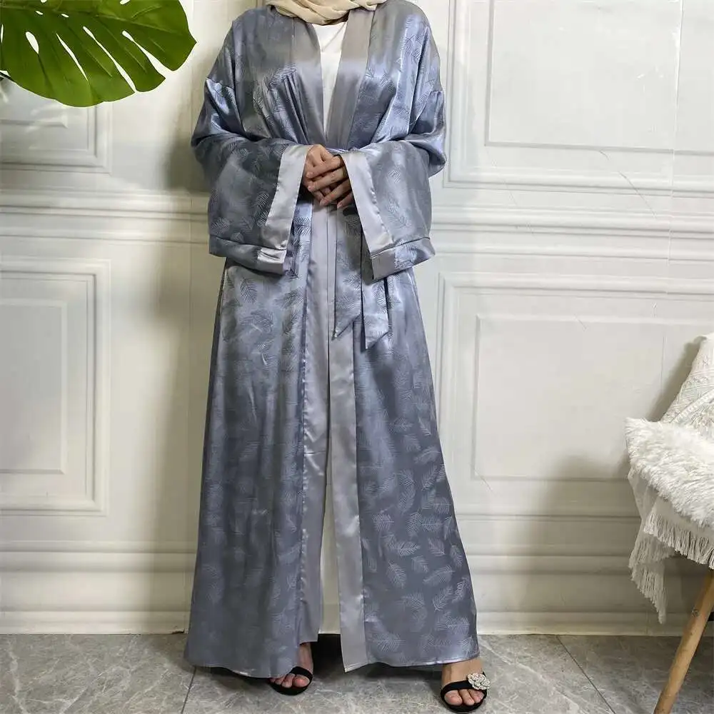 Fashionable Printed Satin Cardigan Robe with Loose Sleeves