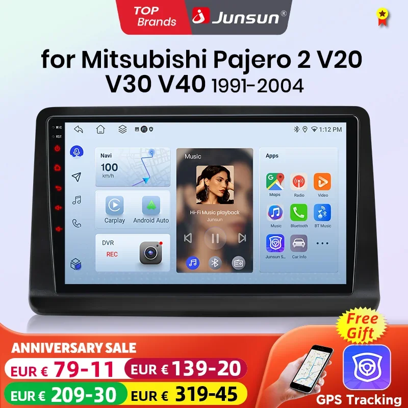 Junsun AI CarPlay 4G Android 14 Radio de coche para Mitsubishi Pajero 2 V20 V30 V40 1991-2004 Multimedia WiFi GPS Navi pantalla táctil 1