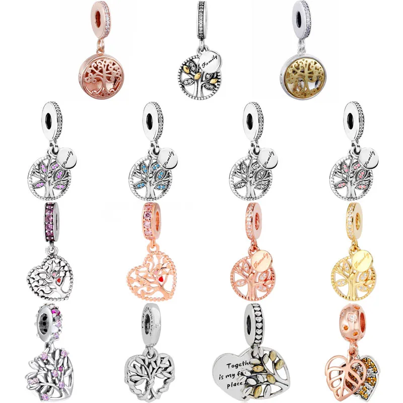 

Family Heritage Tree Of Life Roots Two-tone Heart Locket Pendant Bead 925 Sterling Silver Charm Fit Fashion Bracelet DIY Jewelry