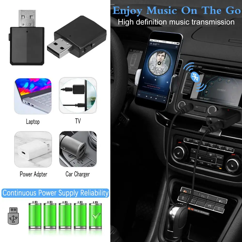 USB Bluetooth 5.0 Transmitter Receiver 3 in 1 EDR Adapter for TV PC Headphones