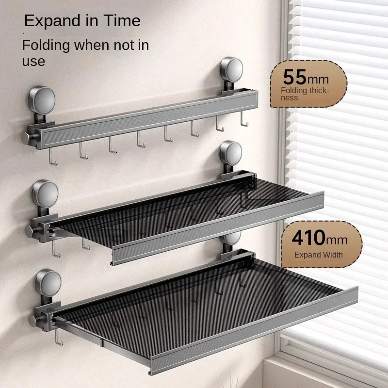 Bathroom suction cup telescopic bath towel rack, invisible folding towel rack, bathroom no-punch shelf