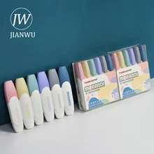 JIANWU-resaltador de punta suave Kawaii Morandi, marcador Simple, pegatinas de dibujos animados, decoración, bolígrafos fluorescentes, 6 unids/set por juego