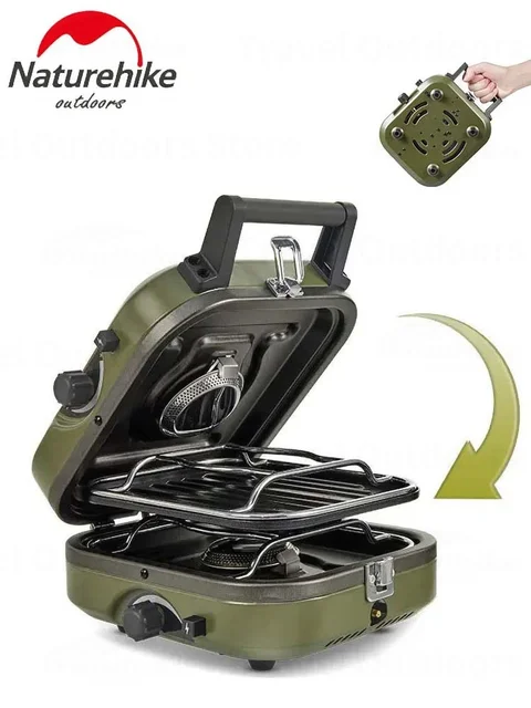 Naturehike Double Fire Folding Gas Furnace Outdoor Portable Gas Stove Camping Equipment Double Burner Electronic Ignition Cooker 1
