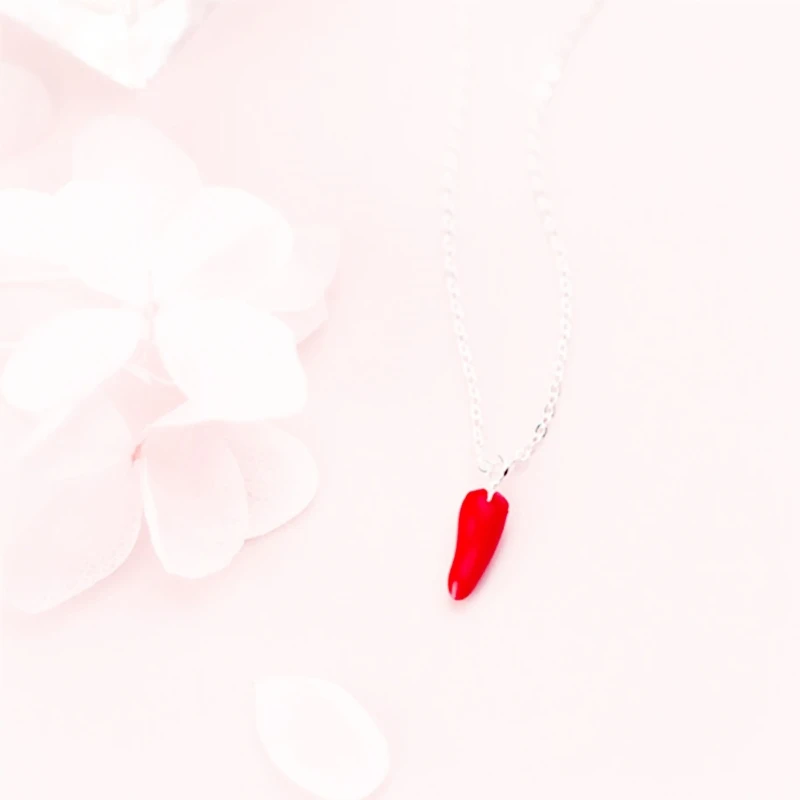 925 Sterling Silver Creative Mini Cute Red Drop Glaze Vegetable Pepper Fine Jewelry Luxury Female Necklace pendant necklace silver necklace silver pendant silver necklace charms