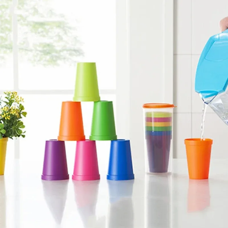 Cups Set 7pcs Rainbow Plastic Reusable Water Mug Picnic Travel Trendy Funny Portable Rainbow Suit Cup Party Kids Drink Cup