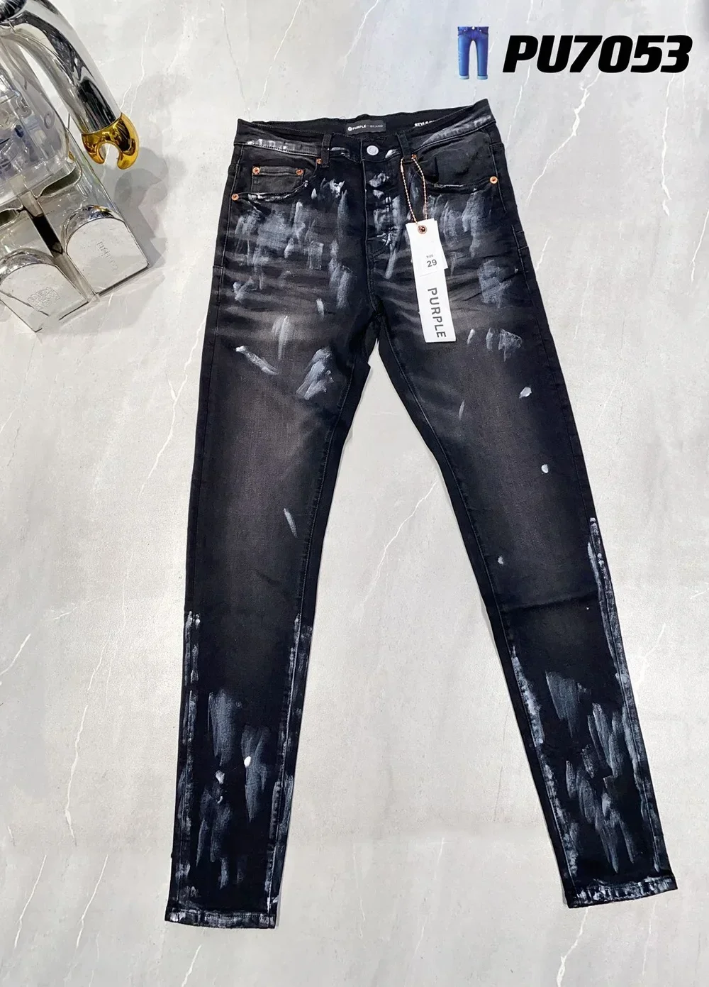 

Purple Brand Men's Slim Fit Paint Print Distressed Streetwear Stretch Black Skinny Denim Jeans Pants