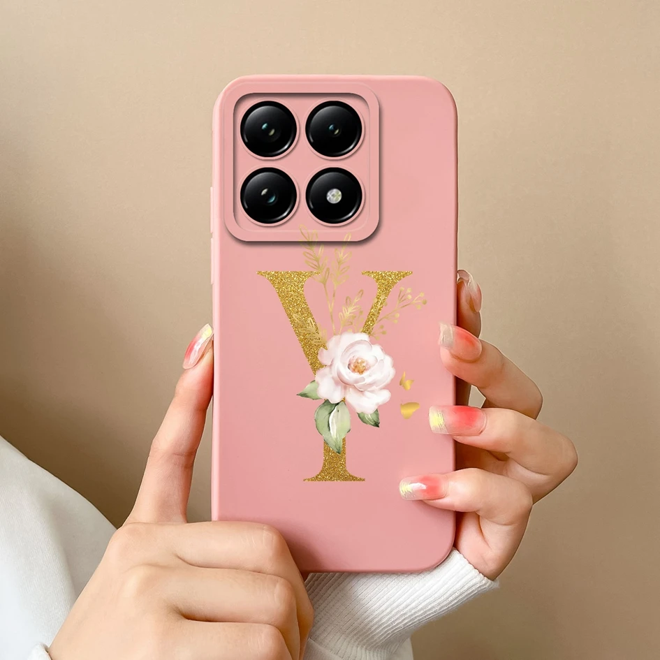 Liquid Soft Silicone Bumper - Pretty Flower Letter Design Anti-Drop Phone Case