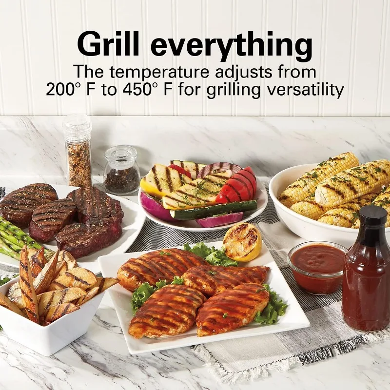 Electric Searing Grill with Viewing Window & Adjustable Temperature Control to 450F, Surface Serves 6, Removable Nonstick Grate 5