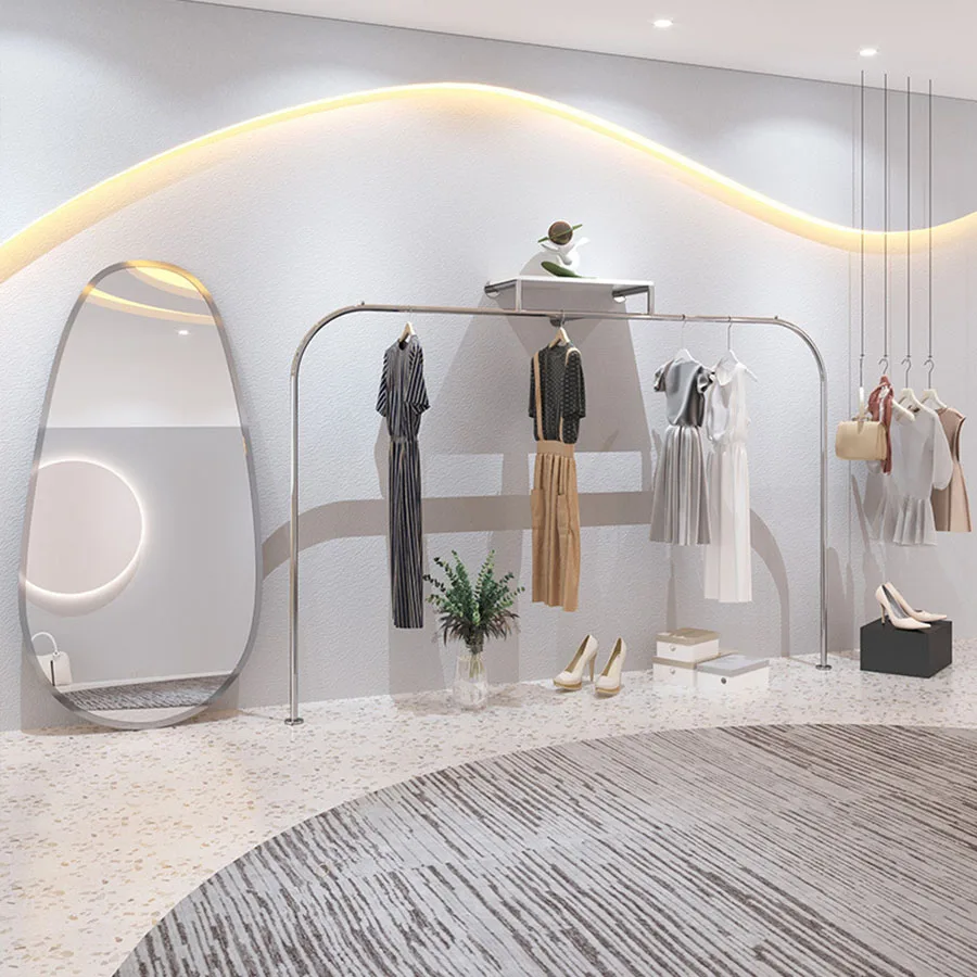 Silver Cloth Racks Wall Mounted Shop Display Simple Hanging Hotel Hat Holder Clothes Hanger European Vestidores Home Furniture