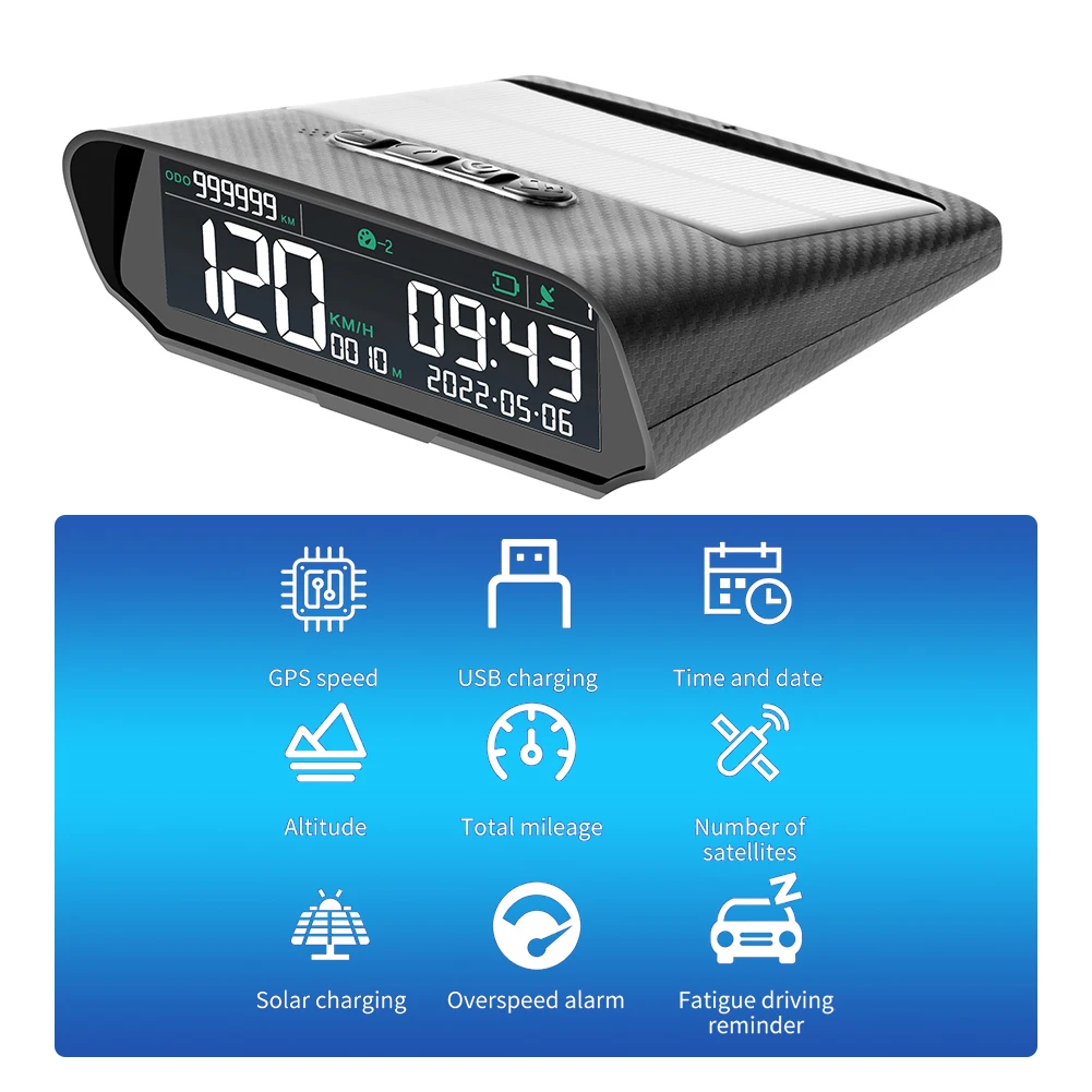 

X100 Vehicle GPS Digital Multi-function Solar USB Car Head-up Display Speedometer Total Mileage Altitude Over Speed Alarm NEW